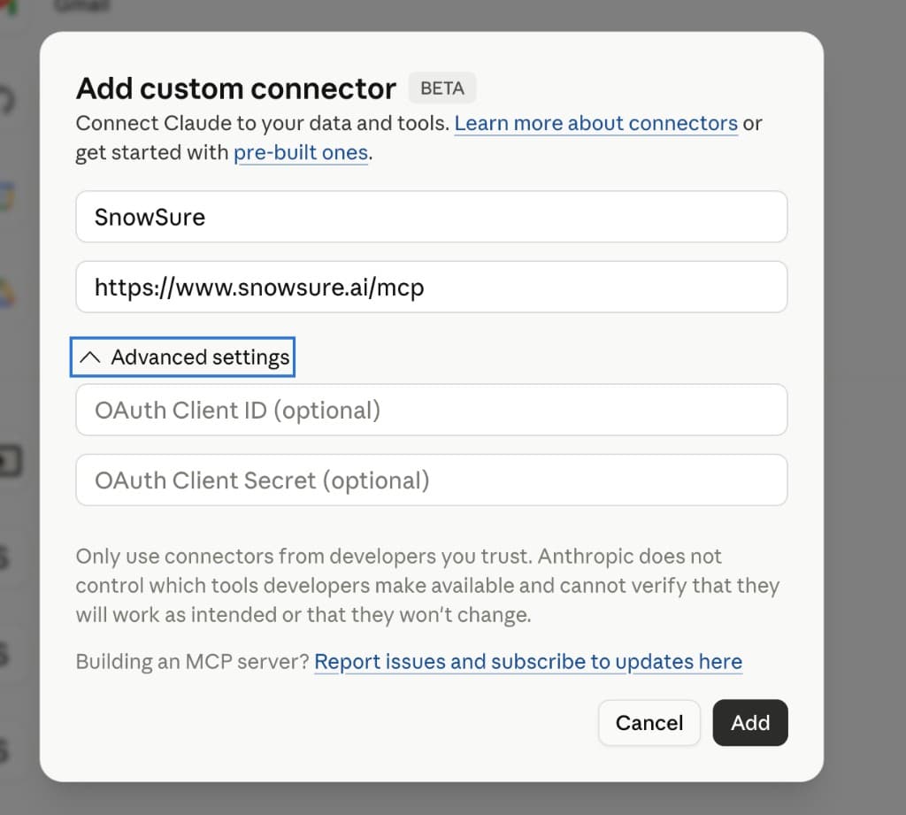 Claude.ai (web) MCP connector setup